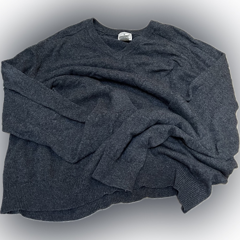 LL Bean Pullover V Neck Lambs‎ Wool Sweater Men's XXL-Reg Charcoal Grey Knit